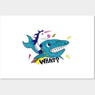 Unicorn Riding Shark hand drawn Posters and Art